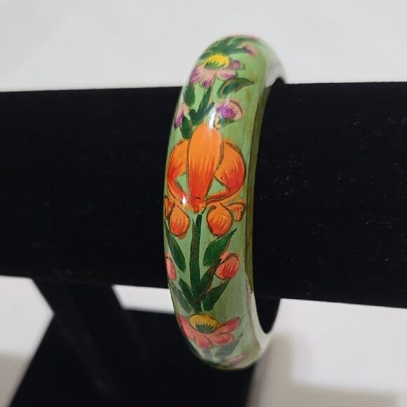 Floral Wooden Bangle - Picture 1 of 5